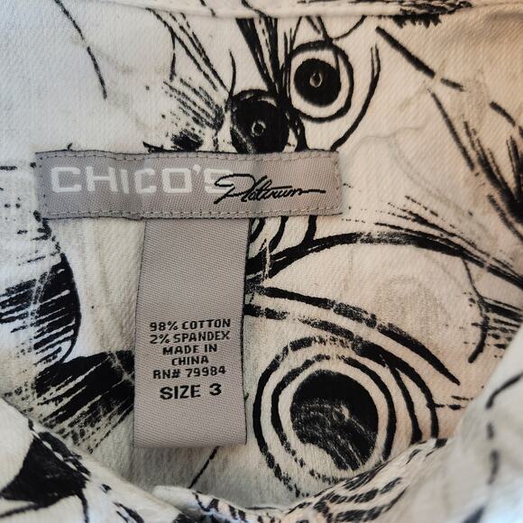 Chicos Platinum Patterned Jean Jacket Black White Cream Size 3 (16) - Picture 4 of 9